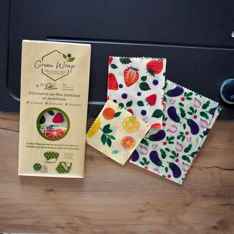 Lot de 3 Bee Wraps | Emballages alimentaires réutilisables