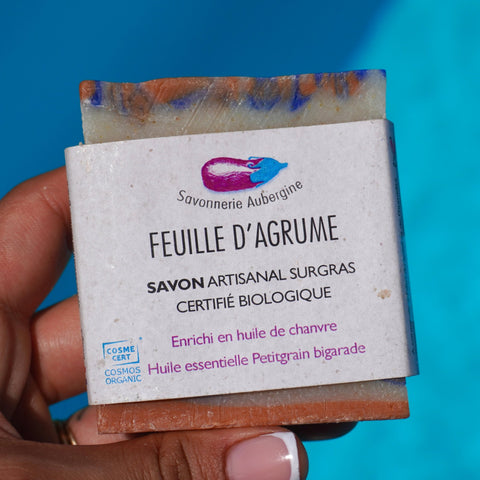 Savon solide | Feuille d'agrumes | Peaux mixtes à tendance acnéique | Savonnerie aubergine | 100gsavon solideUneViePlusSaine