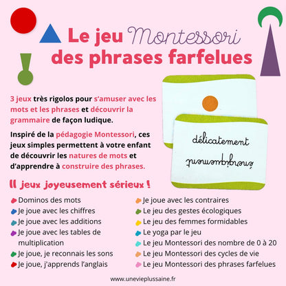 Le jeu Montessori des phrases farfelues | Apprentissage Ludique de la Grammaire | Récré en'boite | À partir de 7 anscartesUneViePlusSaine