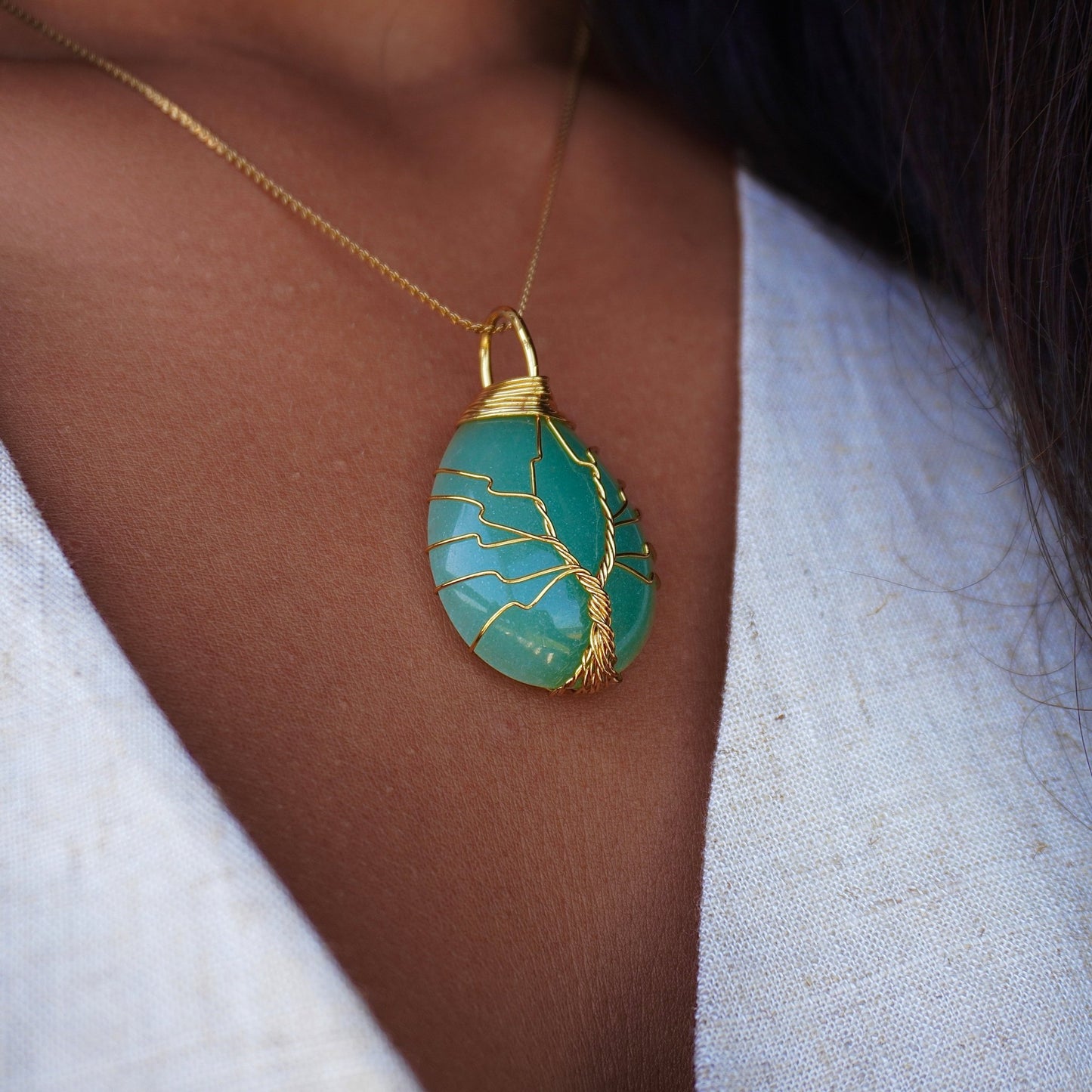 Le pendentif qui apporte de la douceur dans ton coeur | Aventurine | Acier inoxydablependentifUneViePlusSaine