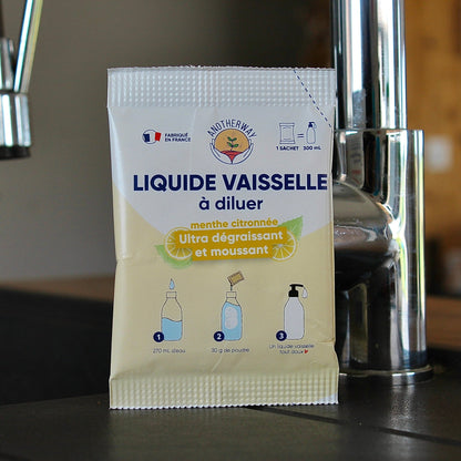 Liquide vaisselle à diluer | Menthe citronnée | 1 sachet = 300mlsavon vaisselleUneViePlusSaine