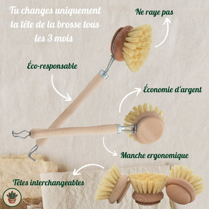 Brosse à Vaisselle | Tête Interchangeable | L'Option Écologique pour Votre CuisineBrosse vaisselleUneViePlusSaine