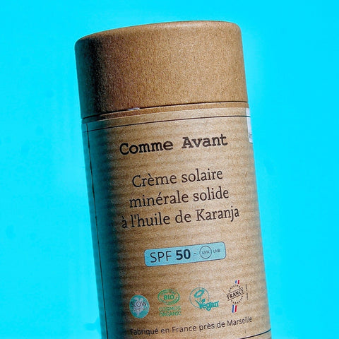 Crème solaire minérale solide SPF50 | BIO | Huile de Karanja | Comme Avant | Version 2crème visageUneViePlusSaine