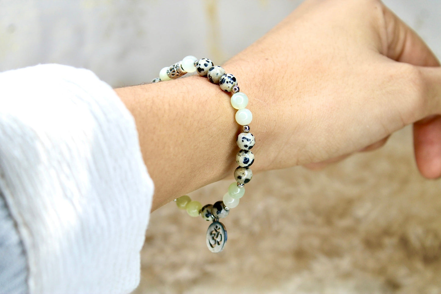 Bracelet argent | Jade verte & Jaspe Dalmatien | Harmonie & joiepierreUneViePlusSaine