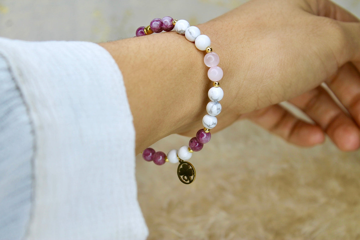 Bracelet | Howlite, Lépidolite et Quartz Rose | Calme, équilibre et amourpierreUneViePlusSaine