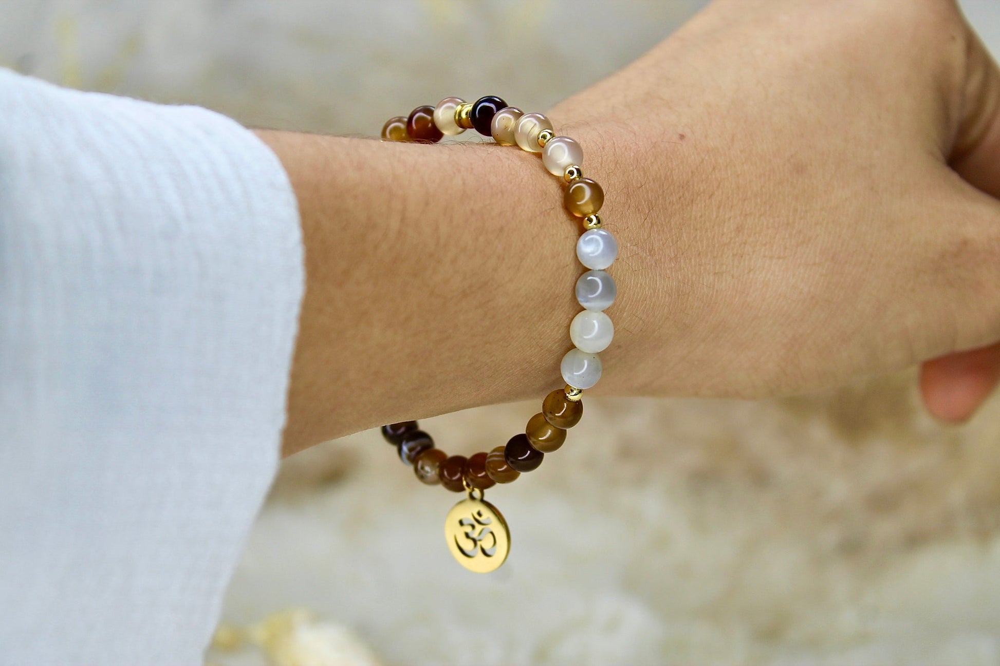 Bracelet | Agate Brune et Pierre de Lune | Équilibre et SérénitépierreUneViePlusSaine