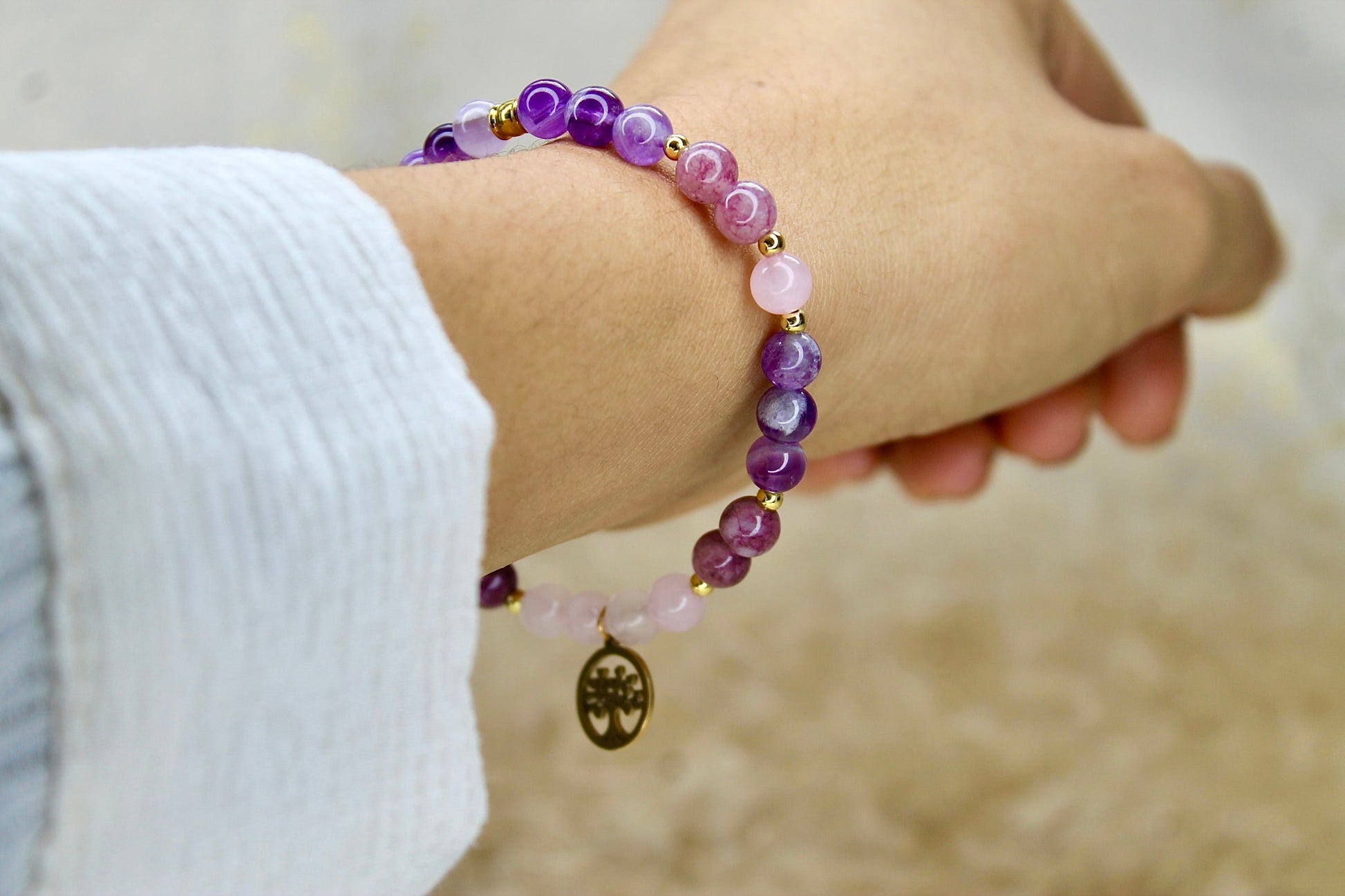 Bracelet | Améthyste, de la Lépidolite et du Quartz Rose | Équilibre ÉnergétiquepierreUneViePlusSaine